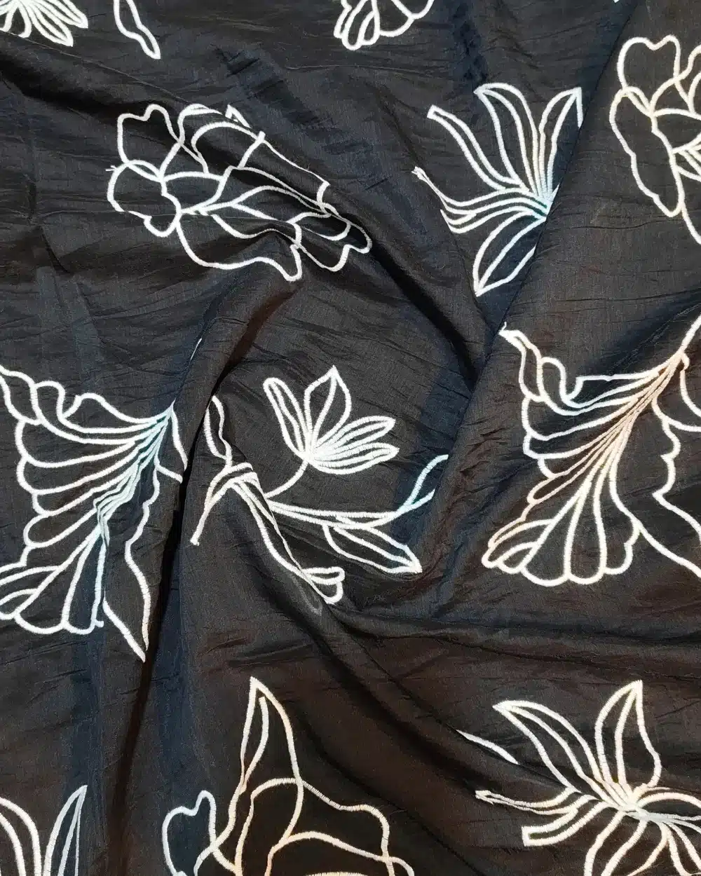 Premium Black Mul Chanderi Fabric - Image 3