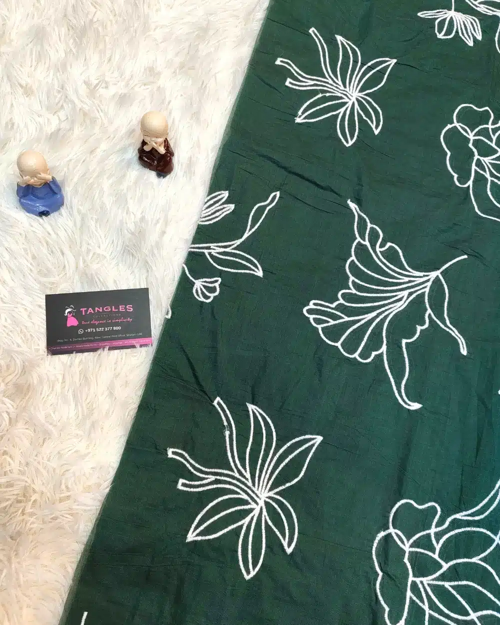 Premium Bottle Green Mul Chanderi Fabric - Image 3